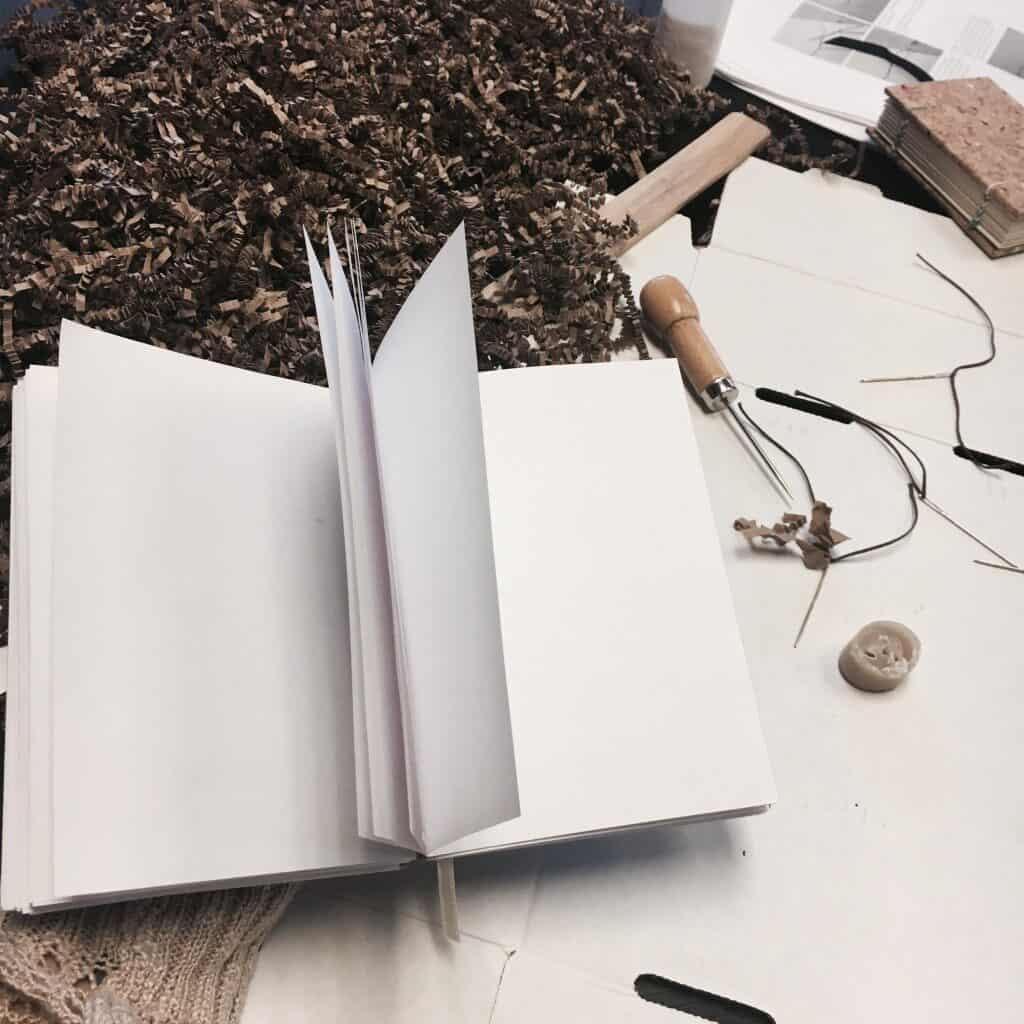 open facing coptic stitched diy book binding project