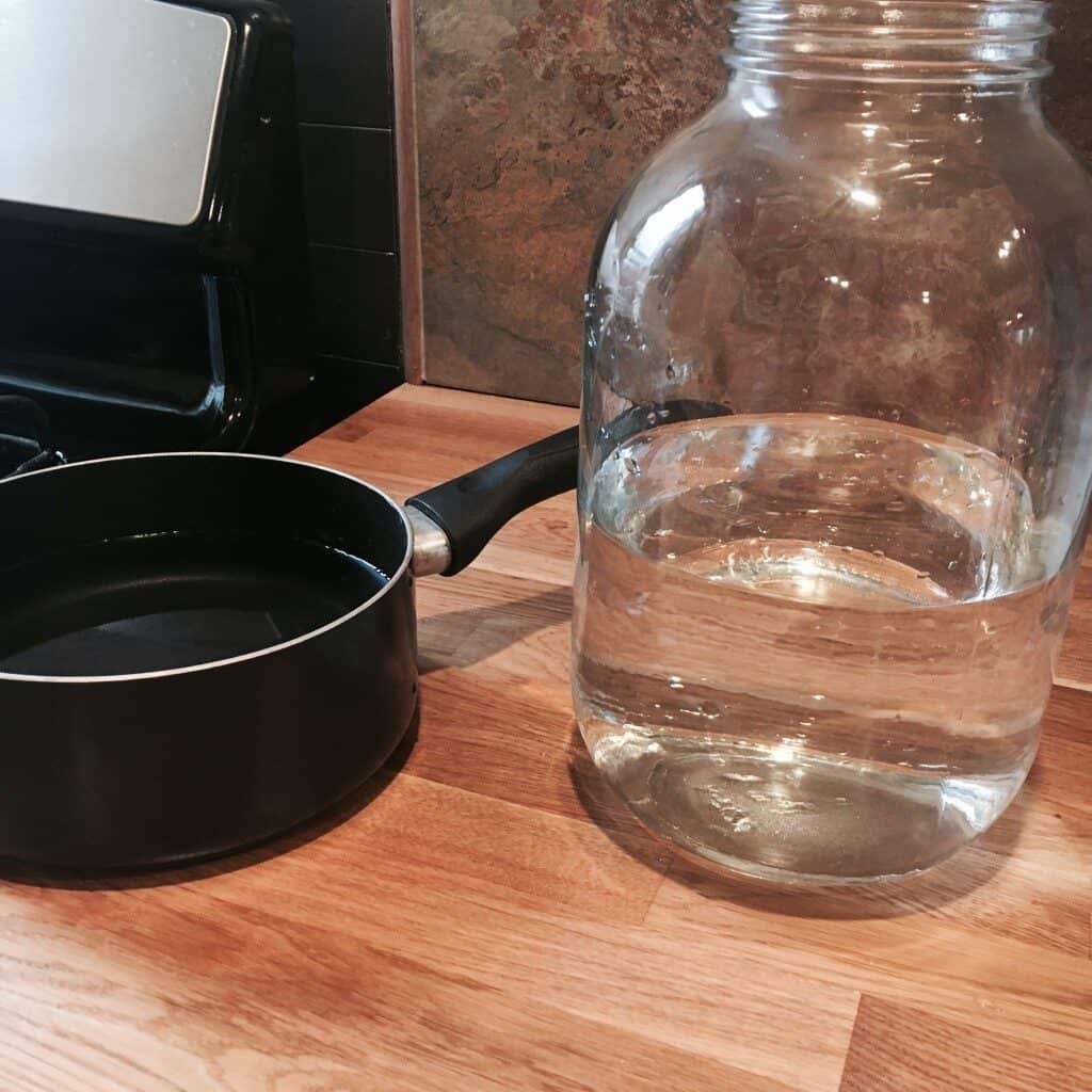 one gallon glass jug and medium sized pot for boiling water to make kombucha