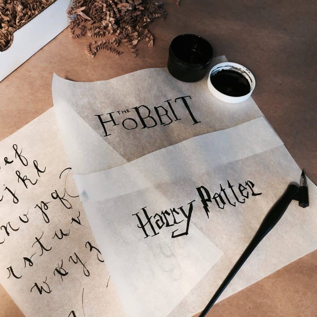practicing calligraphy with harry potter and the hobbit titles